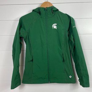 Columbia Michigan State Softshell Hooded Lightweight Jacket Coat Green sz XS
